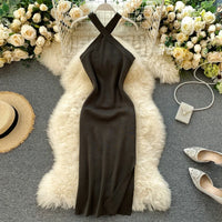 Elegant Solid Women'S Dresses Knitted V Neck Backless Elastic Dresses for Women Slim Bodycon Vestido De Mujer Outfits