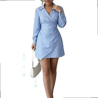 Spring Summer Women V Neck Stripe Pleated Bodycon Dress Dresses Elegant