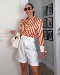 Women'S Shirt 2026 Summer New Fashion Bow-Tie Striped Shirt Jacket for Women Elegance Chic New Daily Ladies Shirt