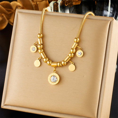 316L Stainless Steel Roman Numerals White Zircon Charm Necklace Bracelets for Women New Trend Non-Fading Jewelry Set