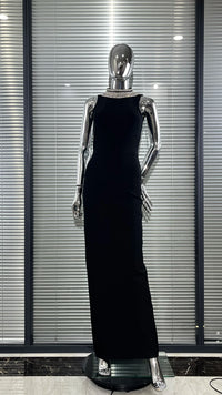 Sexy Backless Sparkling Diamond Sleeveless Midriff-Baring Black Dress Dlegant Fashionable Birthday Party Valentino Day Vestido