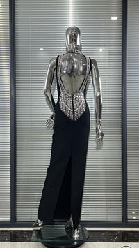 Sexy Backless Sparkling Diamond Sleeveless Midriff-Baring Black Dress Dlegant Fashionable Birthday Party Valentino Day Vestido