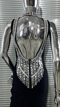 Sexy Backless Sparkling Diamond Sleeveless Midriff-Baring Black Dress Dlegant Fashionable Birthday Party Valentino Day Vestido