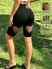 Women'S High Waist Heart Fishnet Hollow Out Shorts High Elastic Breathable Black Shorts for Daily Club