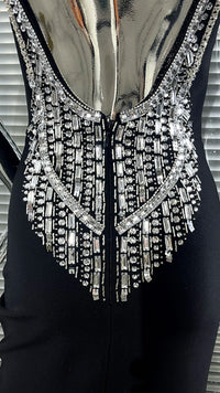Sexy Backless Sparkling Diamond Sleeveless Midriff-Baring Black Dress Dlegant Fashionable Birthday Party Valentino Day Vestido