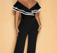 2026 Spring and Summer New Fashion Grace Contrast Color Women'S Jumpsuit Sexy V-Neck Ruffled Casual One-Piece Suit Jumpsuit