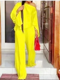 Spring Summer New Seven Point Sleeve Shirt Women Fashion Diagonal Shoulder Casual Elegant Wide Leg Trousers Home Wear 2Piece Set