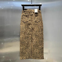 Ladies New Temperament Leopard Fashion Skirt Spring Summer and Autumn New High Waist Slim Fashion Joker Button Denim Hip Skirt