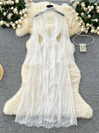 SINGREINY Elegant Sheer Caridigan Long Robes Female Lace up Solid Long Sleeve Robes Fashion Women Transparent Lace Sensual Robes