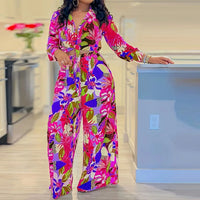 Turn-Down Collar Bandage Top Two Pieces Sets, Women Spring Summer Loose Wide Leg Pants Outfit, Long Sleeve Simple Ladies Suits