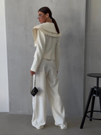 Laur 2026 Oversized Double Layer Lapel Cropped Blazer Two Piece Set High Waist Wide Leg Trousers Elegant Formal Matching Outfit