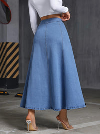 Ms. W'S Loose and Flowing Denim Skirt, with Elastic Front Front Pocket Fastening, Large-Sized Denim Skirt