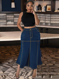 Summer New XL-5XL plus Size Clothes High Waist Denim Skirt for Women Washed Retro Pencil Skirt Hip-Covering Straight Long Skirt