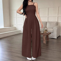 High Waist Wide Leg Jumpsuit Elegant Business Commute Style Luxury Women'S Summer One-Piece Suit Comfortable Casual Polyester...