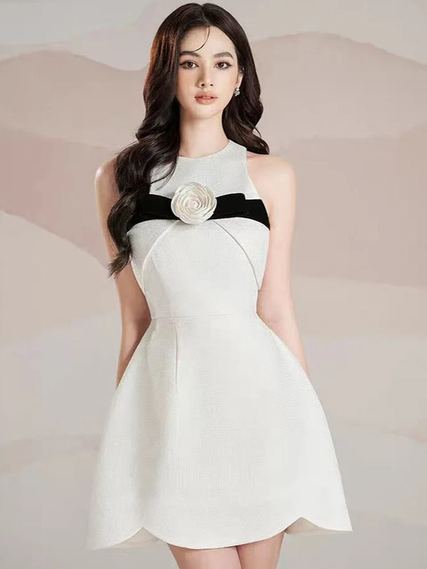 Elegant Dress Sleeveless 3D Flower Contrast Color Wave Hem Women'S Evening Party Dresses 2026 Spring New Fashion 35Z4331