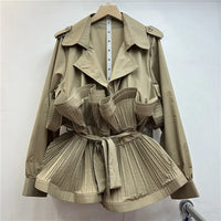 Shirt Women Ruffles Top Turn down Collar Pleated Lace up Tight Waist Overshirt Female Shirts Tops Spring 2026 Office Lady