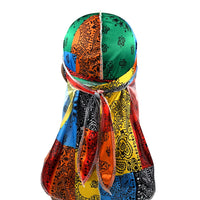 Premium Men Silk Durag Paisley Design Printing Silky Durags Long Straps Headwear Head Scarf Wave Cap Headwrap Durags