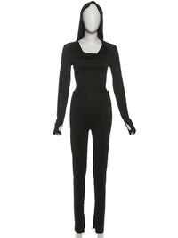 Sexy Hooded Jumpsuit Woman Backless Fitness Waistless Stretch Skinny Midnight Activity Workout Streetwear Overalls