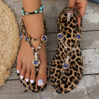 Summer New Leopard Pattern Women'S Large Sandals round Head Flat Bottom Beaded Sandals Leopard Pattern Fashion Shoulder Bag Set