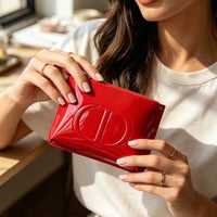 ’S Bag Premium Fabric Red Cosmetic Bag for Lipstick Blush & Powder Puff Storage Portable Makeup Organizer Perfect for Girls