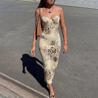 Summer New Style Women'S Chic and Sexy Sleeveless Halter-Neck Low-Neckline Irregular-Patterned Dress