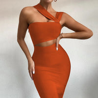 Josiaoprah Autumn Winter Midi Dress Women Bodycon Bandage Hollow Out Nightclub Dresses Elegant Sleeveless Sexy Party Club Dress