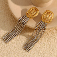 La. Muses Sparkling Cubic Zirconia Tassel Chain Stainless Steel Women'S Earrings Advanced Waterproof Jewelry Gifts