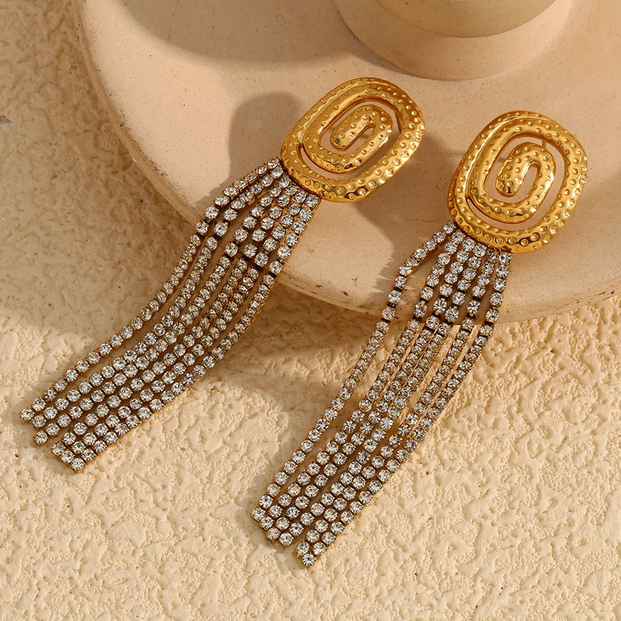 La. Muses Sparkling Cubic Zirconia Tassel Chain Stainless Steel Women'S Earrings Advanced Waterproof Jewelry Gifts