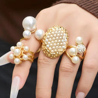 Wholesale Waterproof Chunky Statement Pearl Ring 18K Gold Plated Stainless Steel Pearl Ring for Women