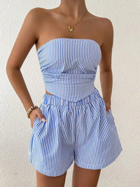 Ensemble Deux Pièces Femme | Crop Top Bleu et Blanc