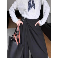 Fall Fashion Asymmetrical Lace up Pants Women High Waist Divided Skirt Versatile Office Lady Trousers Black Wide Leg Pants 695A
