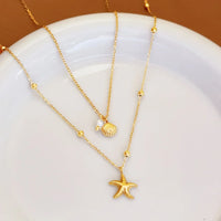 Stainless Steel Shell Starfish Necklace Bracelet Jewelry Set for Women Gold Color Chain Accessories Wedding Party Gifts New In