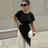 Lace Dress Asymmetrical Satin Dresses for Woman Summer Black Green Midi Vestido Elegant Party Hollow Out Evening Gowns