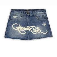 Y2K Street Vintage Is a Fashionable Short Skirt Harajuku Gothic Hip Hop Letter Print Vintage Blue Denim Skirt