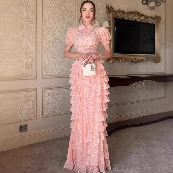 Women 3 Piece Sets Skirt Set Puff Sleeve Shirt Sling Tops Long Cake Dress Elastic Waist a Line Lace up Work Elegant 2026 Summer