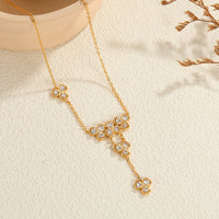 Kissmoon Shiny Zircon Heart Necklace Earrings Ring Jewelry Set for Women Stainless Steel Gold Color Fashion Stone Heart Set Gift