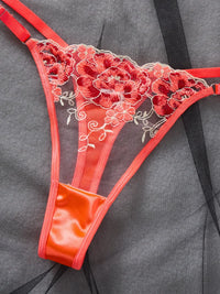 Elegant Lingerie Set Luxury Embroidery Satin Underwear Mesh Splicing Sexy Women'S Lingerie Orange Ultrathin Comfort Bralette Set