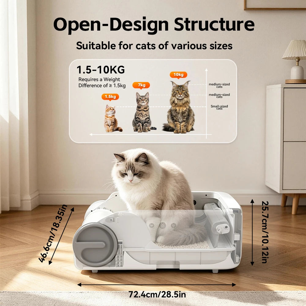 Open Automatic Cat Litter Box Smart Self-Cleaning Remote Control via App Cat Toilet Litter Tray New Electric Cat Toilet