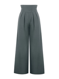 Chic Grey Wrap High Waist Wide Leg Pants - Pleated Draped Loose Fit Trousers, for Office Daily Casual Street Outfits