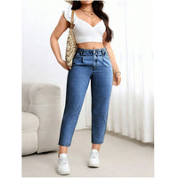 Plus Size 2026 New Elastic Casual Straight Leg Jeans plus Size Slimming Versatile Denim Pants Mid High Waist Long Pants Elega...