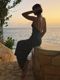 Backless Sexy Polka Dot Beach Dress Women Beaded Strap Slim Party Evening Holiday Long Dresses 2026 Summer Lady Fashion Skirt