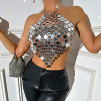 2025 Sexy Handmade Sequins Corset Outer Jewelry Splicing Acrylic Beach Music Festival Outer Neckless Halter Bottoming Shirt