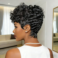 Pixie Human Hair Wig with Curls Short Wigs for Women Full Machine Made Wigs Mullet Wigs