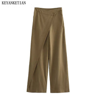 Autumn New Women'S Scarf Style High-Waisted Wide-Leg Pants Stylish Cotton Linen Fabric Texture Asymmetrical Trousers
