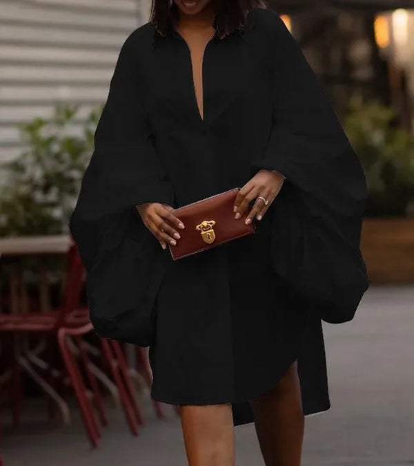 Autumn Winter Women'S Clothing plus Size Dresses Elegant Long Sleeve Shirt Dress for Woman Polyester Split Hem Loose Fit