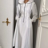 Elegant Korean Dongdaemun Long Hooded Dress Classy Fashionable Korean Style Polyester Fabric Long Sleeve High Waist Skirt