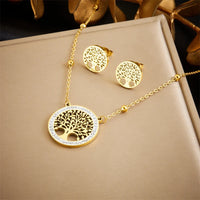 316L Stainless Steel Tree of Life Turquoise Golden Necklace Earrings for Womens 2024 New Party Gift Fashion Jewelry Set