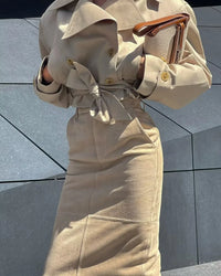 2025 New Women'S British Wind Trench Coat Style Double-Breasted Long Sleeve Belt Lapel Jacket Short Coat