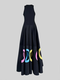 Women'S Colorblock Cut Out round Neck a Line Dress, Chic Elegant Sleeveless Cocktail Maxi Dress Elegant Evening Wear for Party Evening Formal Occasions, Ladies' Clothes for Spring & Fall