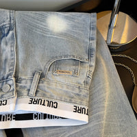 American Vintage Ripped Patchwork Jeans for Women New Spring Fall Light Blue High Waist Slim Loose Wide Leg Denim Trousers Stree
